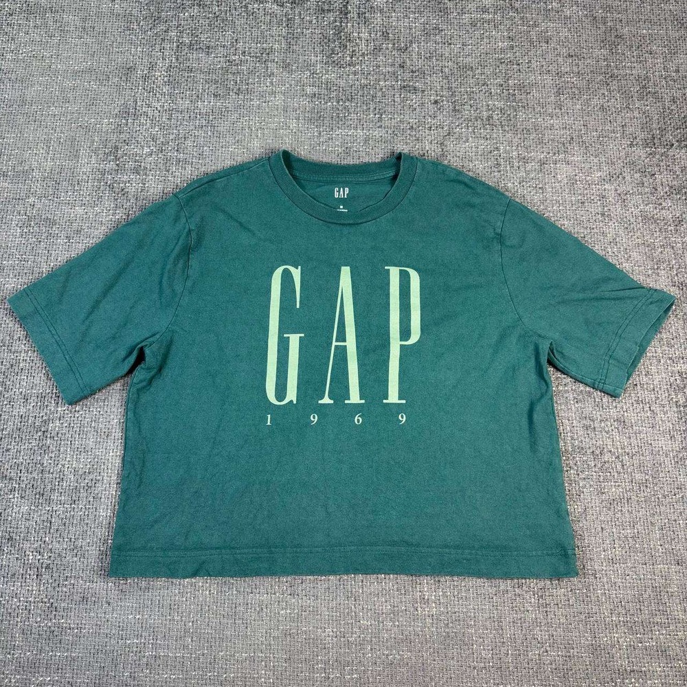 Gap 1969 Graphic Crop Tee Womens Medium Green Boxy Short Sleeve Shirt